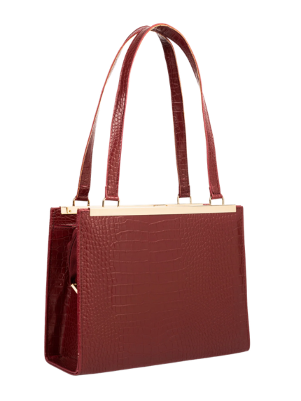 Maroon Croc Texture Shoulder Bag for Women