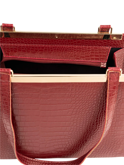 Maroon Croc Texture Shoulder Bag for Women