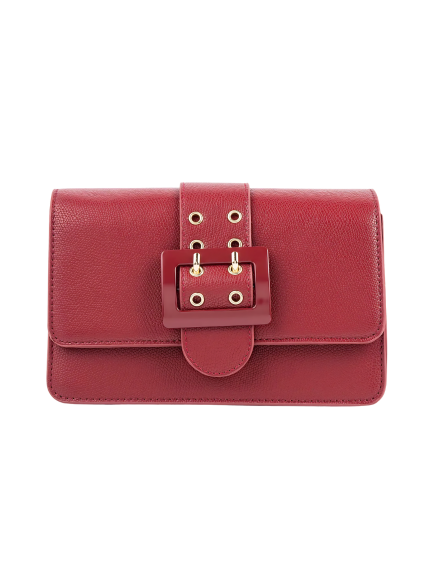 Women's Maroon Crossbody Bag with Buckle Strap & Gold Eyelets