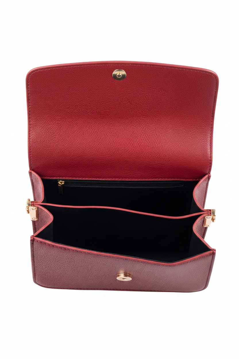 Women's Maroon Crossbody Bag with Buckle Strap & Gold Eyelets